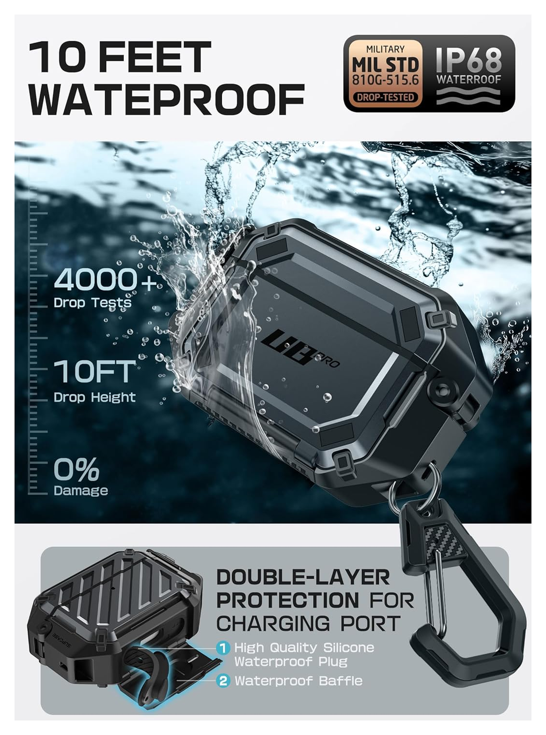 SUPCASE UB Pro AirPods Pro 3 Hoesje MagSafe Case Waterdicht Zwart afbeelding 3