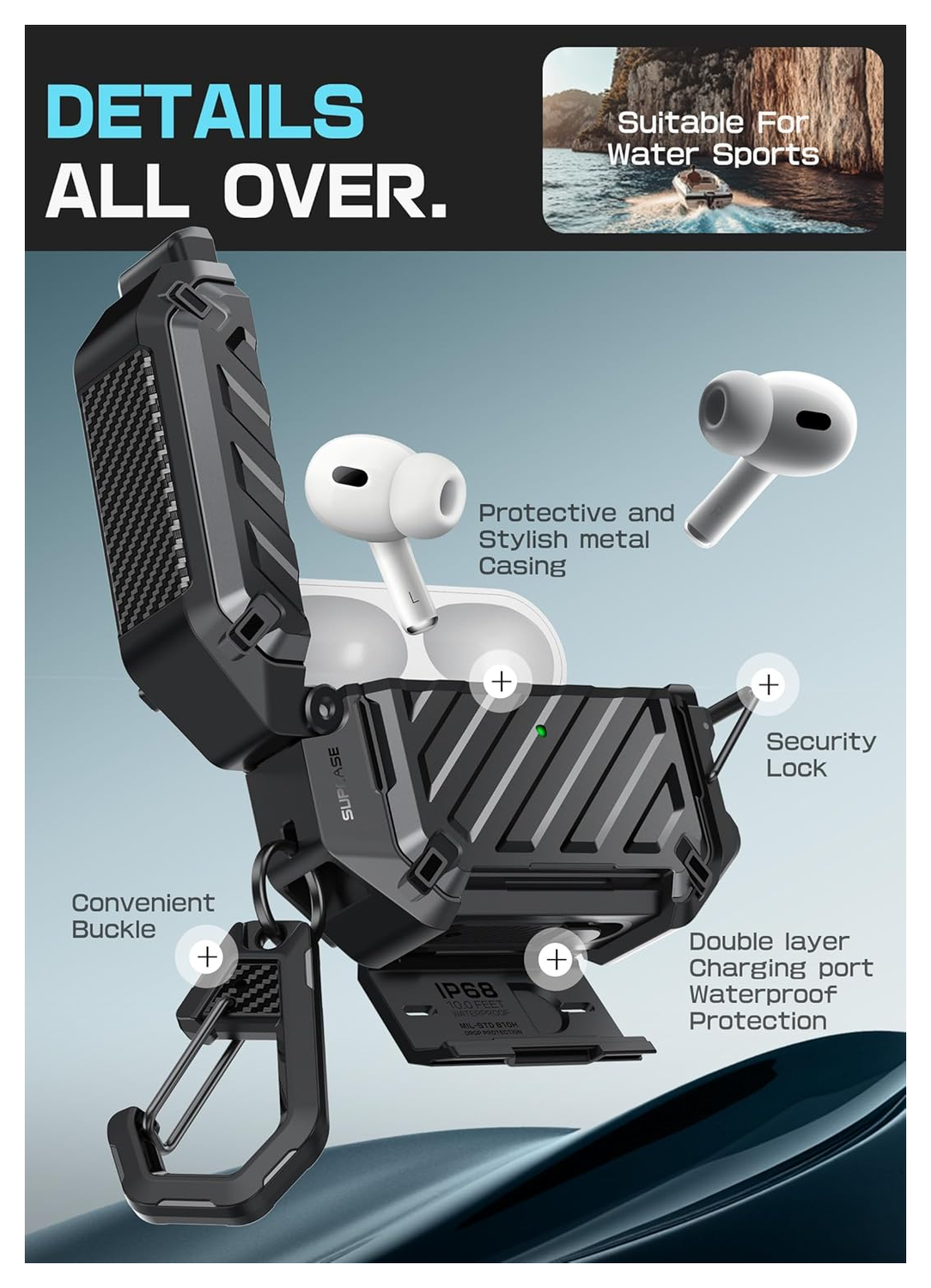 SUPCASE UB Pro AirPods Pro 3 Hoesje MagSafe Case Waterdicht Zwart afbeelding 5