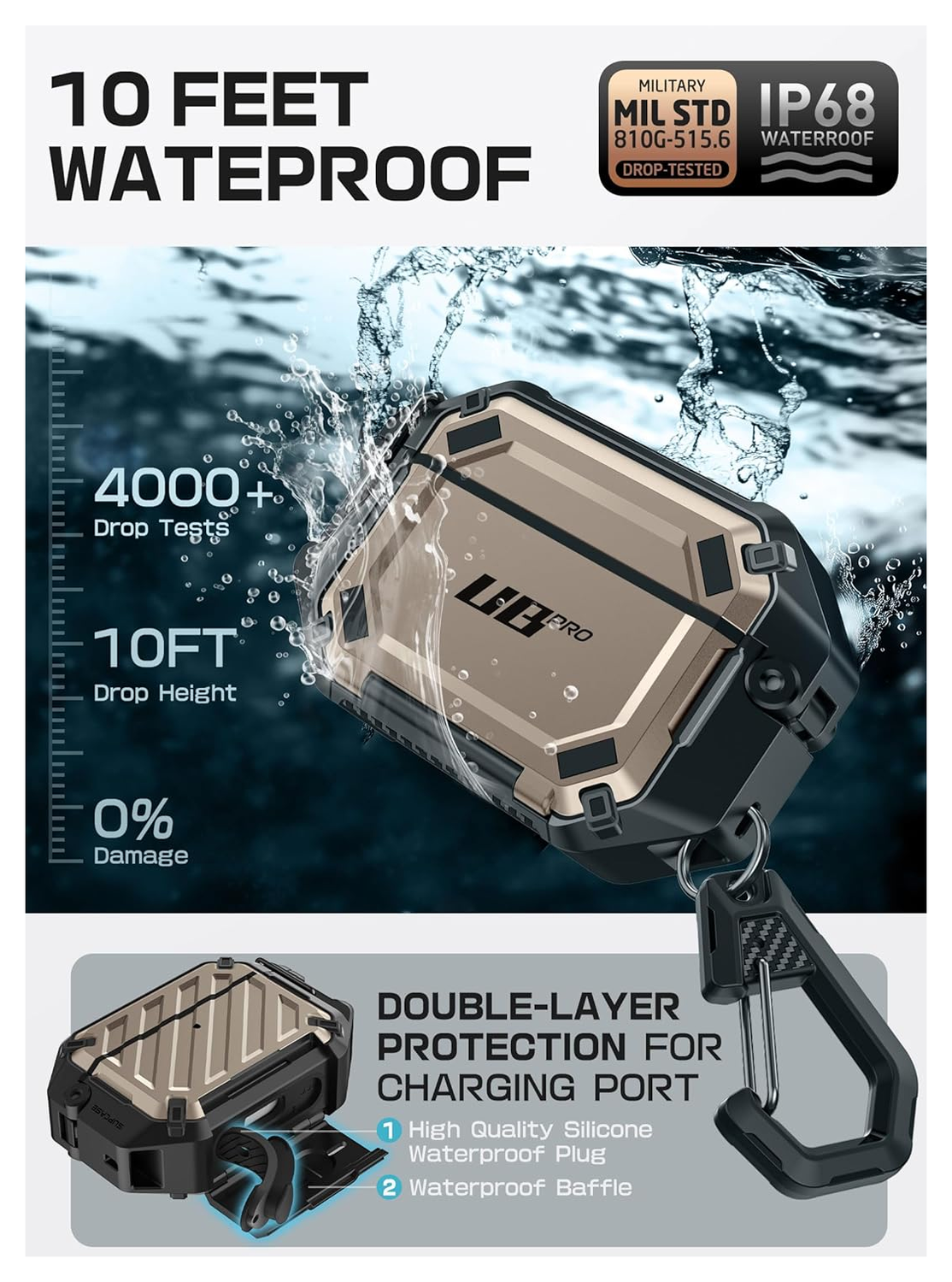 SUPCASE UB Pro AirPods Pro 3 Hoesje MagSafe Case Waterdicht Goud afbeelding 3