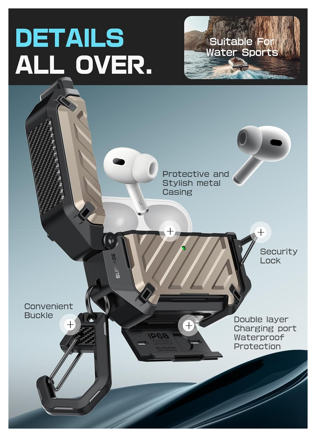 SUPCASE UB Pro AirPods Pro 3 Hoesje MagSafe Case Waterdicht Goud afbeelding 6