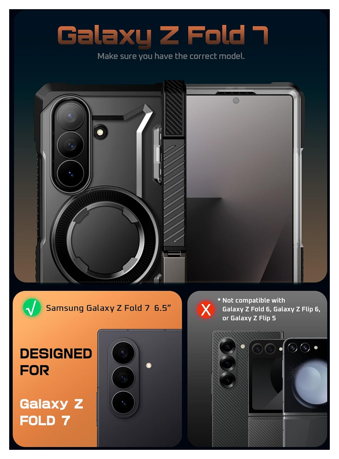 SUPCASE UB Grip Samsung Galaxy Z Fold 7 Hoesje MagSafe Full Protect Zwart afbeelding 2