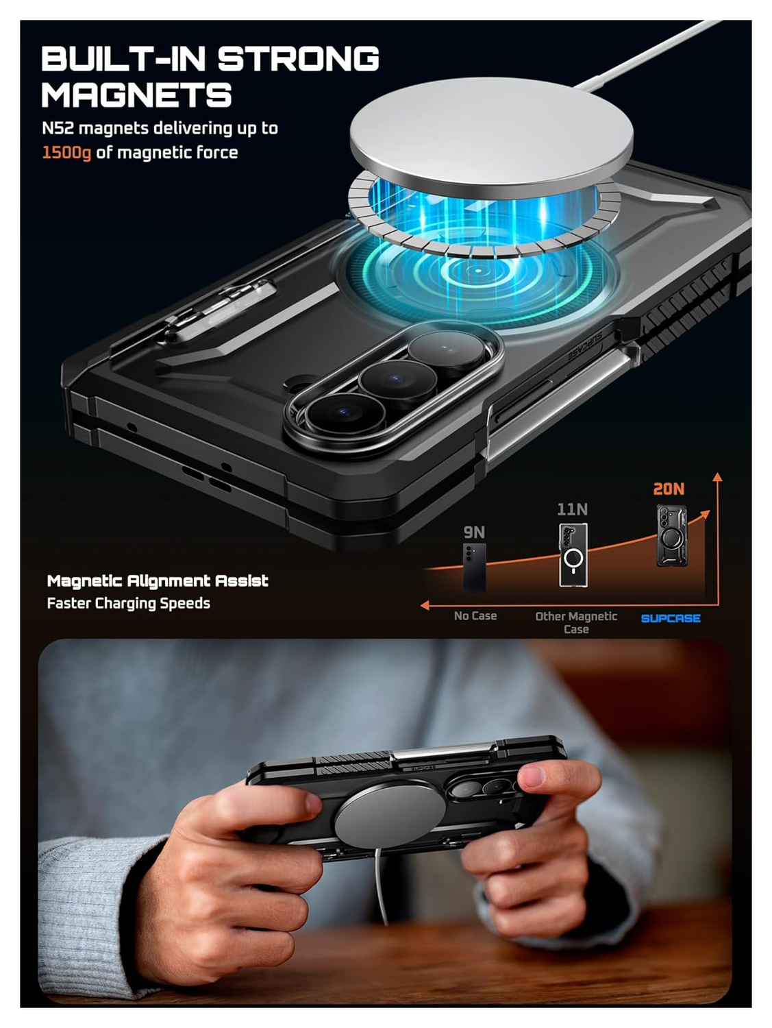 SUPCASE UB Grip Samsung Galaxy Z Fold 7 Hoesje MagSafe Full Protect Zwart afbeelding 4