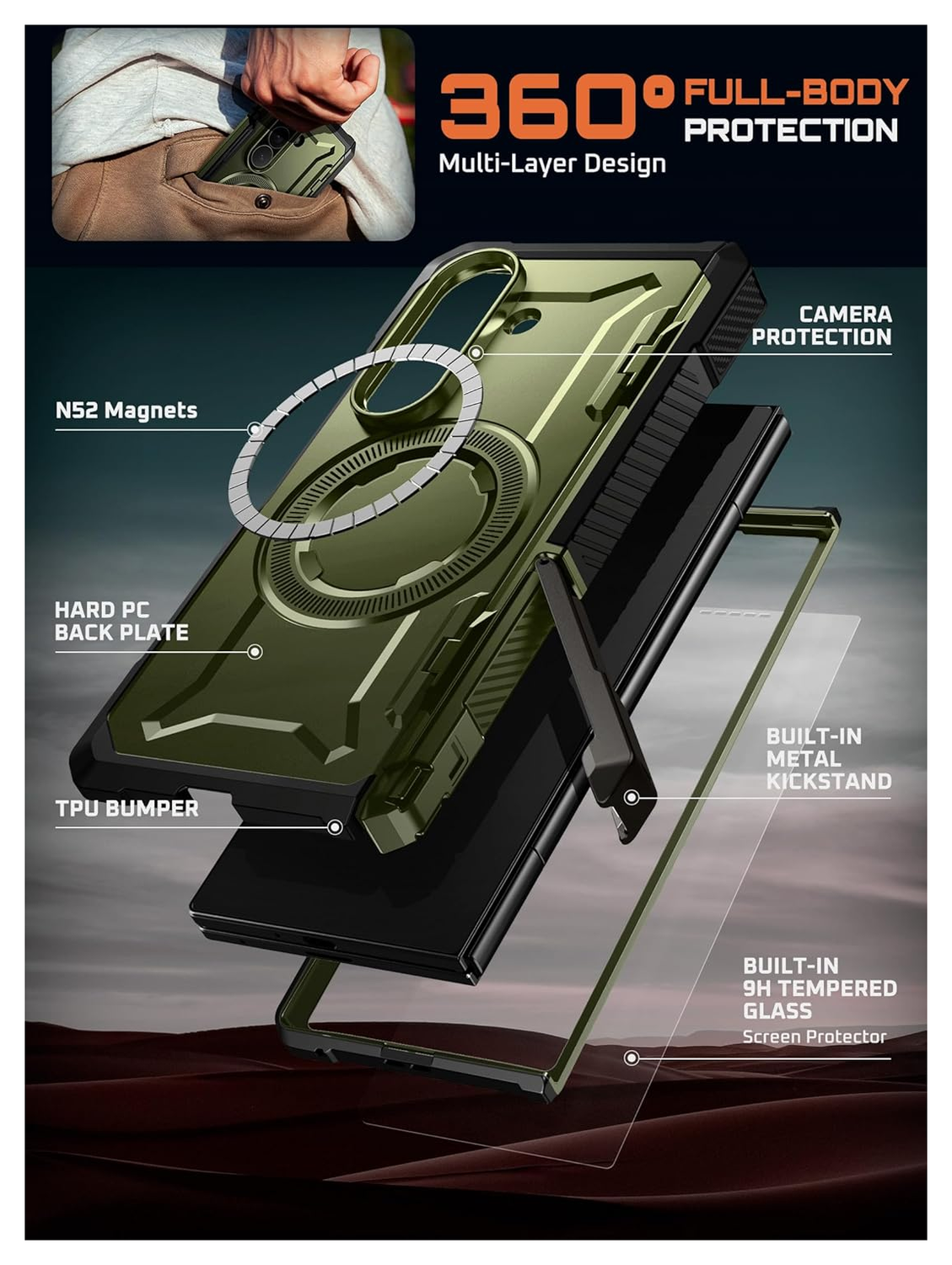 SUPCASE UB Grip Samsung Galaxy Z Fold 7 Hoesje MagSafe Full Protect Groen afbeelding 8