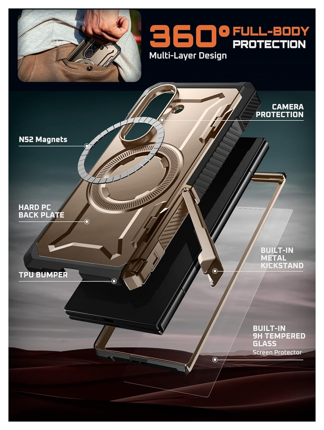 SUPCASE UB Grip Samsung Galaxy Z Fold 7 Hoesje MagSafe Full Protect Goud afbeelding 8