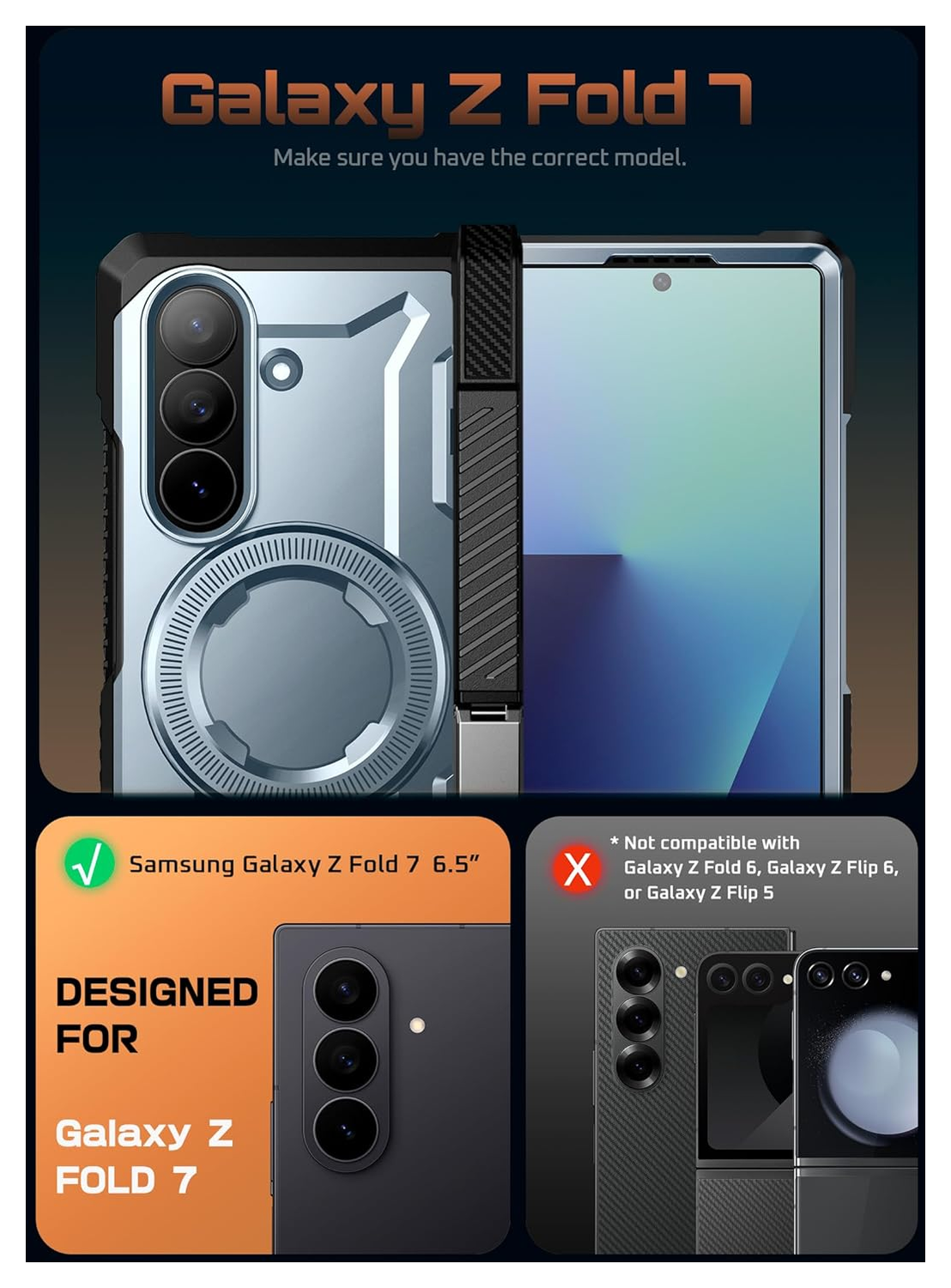 SUPCASE UB Grip Samsung Galaxy Z Fold 7 Hoesje MagSafe Full Protect Blauw afbeelding 2