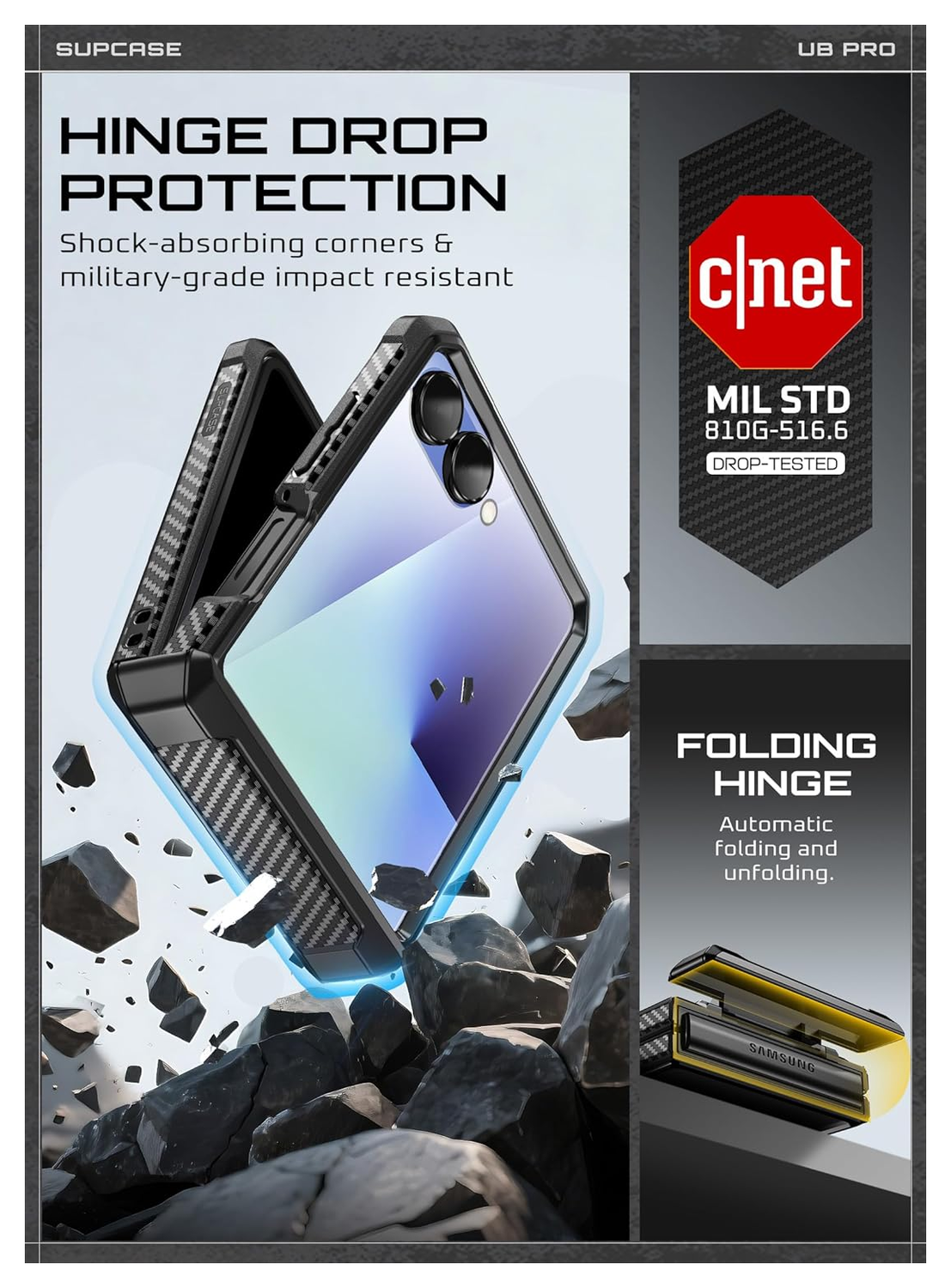 SUPCASE UB Pro Samsung Galaxy Z Flip 7 Hoesje Full Protect Kickstand Zwart afbeelding 3