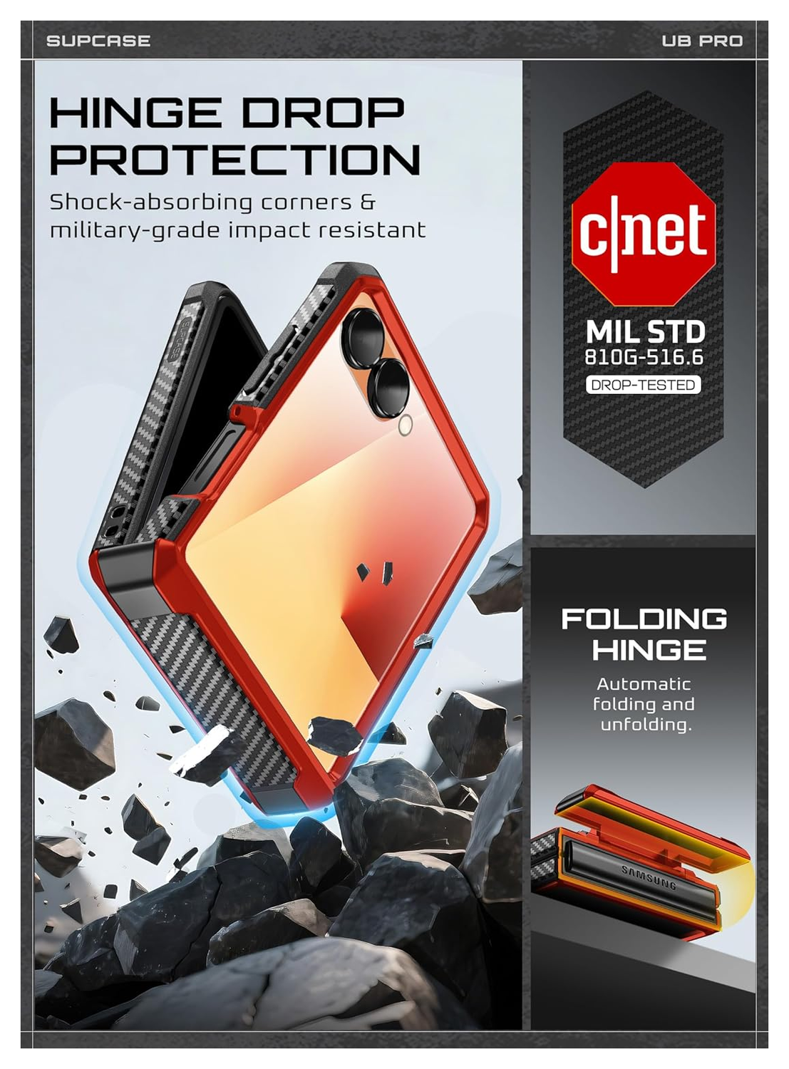 SUPCASE UB Pro Samsung Galaxy Z Flip 7 Hoesje Full Protect Kickstand Rood afbeelding 3