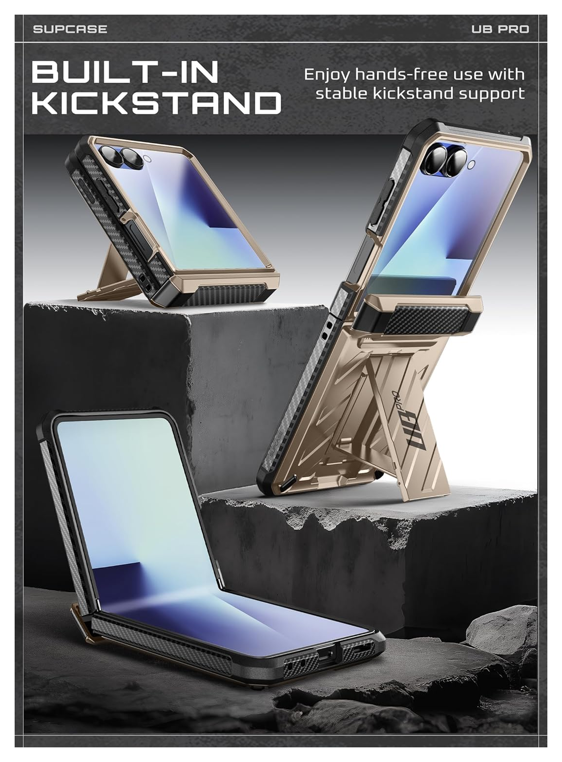 SUPCASE UB Pro Samsung Galaxy Z Flip 7 Hoesje Full Protect Kickstand Goud afbeelding 4