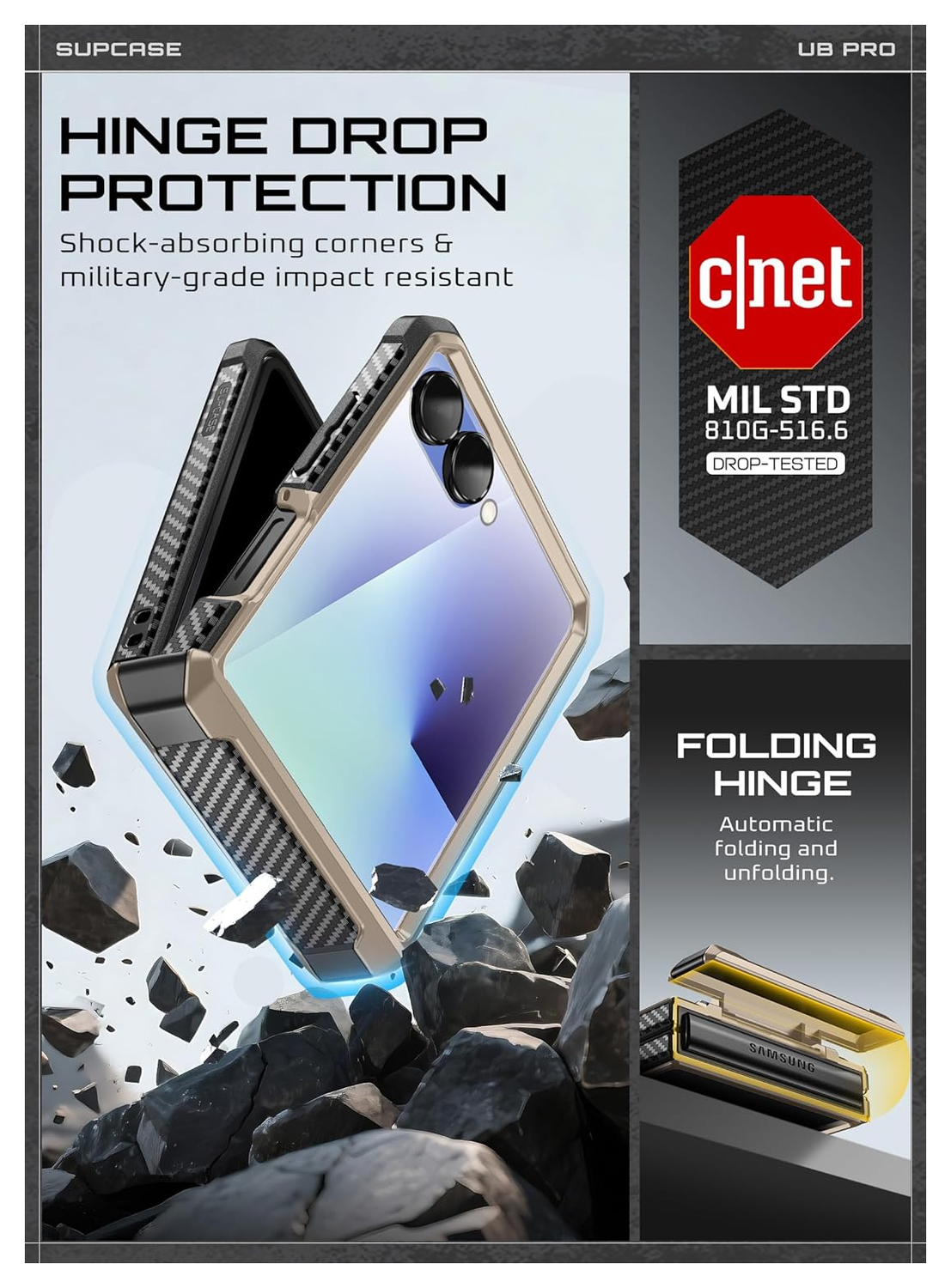 SUPCASE UB Pro Samsung Galaxy Z Flip 7 Hoesje Full Protect Kickstand Goud afbeelding 3