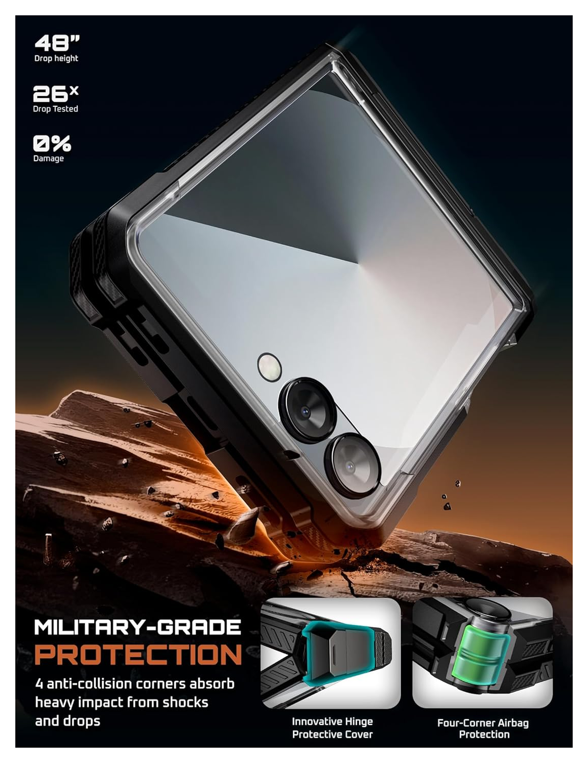 SUPCASE UB Grip Samsung Galaxy Z Flip 7 Hoesje MagSafe Full Protect Zwart afbeelding 3