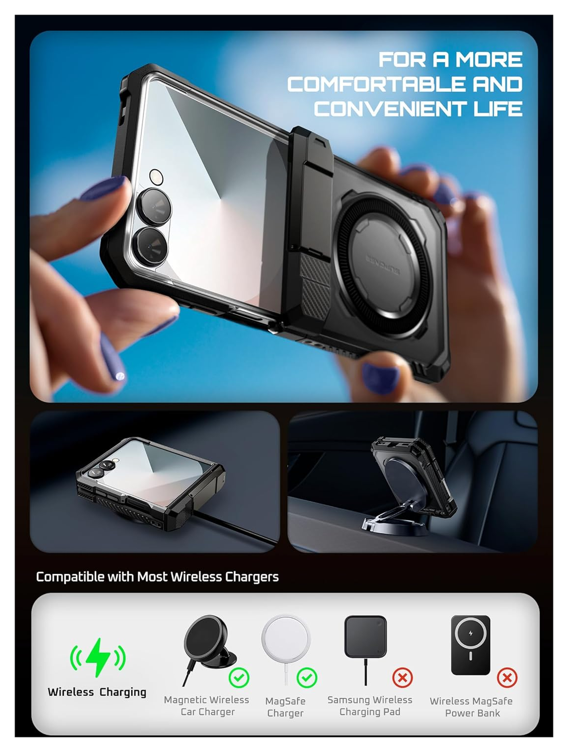 SUPCASE UB Grip Samsung Galaxy Z Flip 7 Hoesje MagSafe Full Protect Zwart afbeelding 7