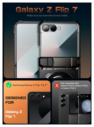 SUPCASE UB Grip Samsung Galaxy Z Flip 7 Hoesje MagSafe Full Protect Zwart afbeelding 2