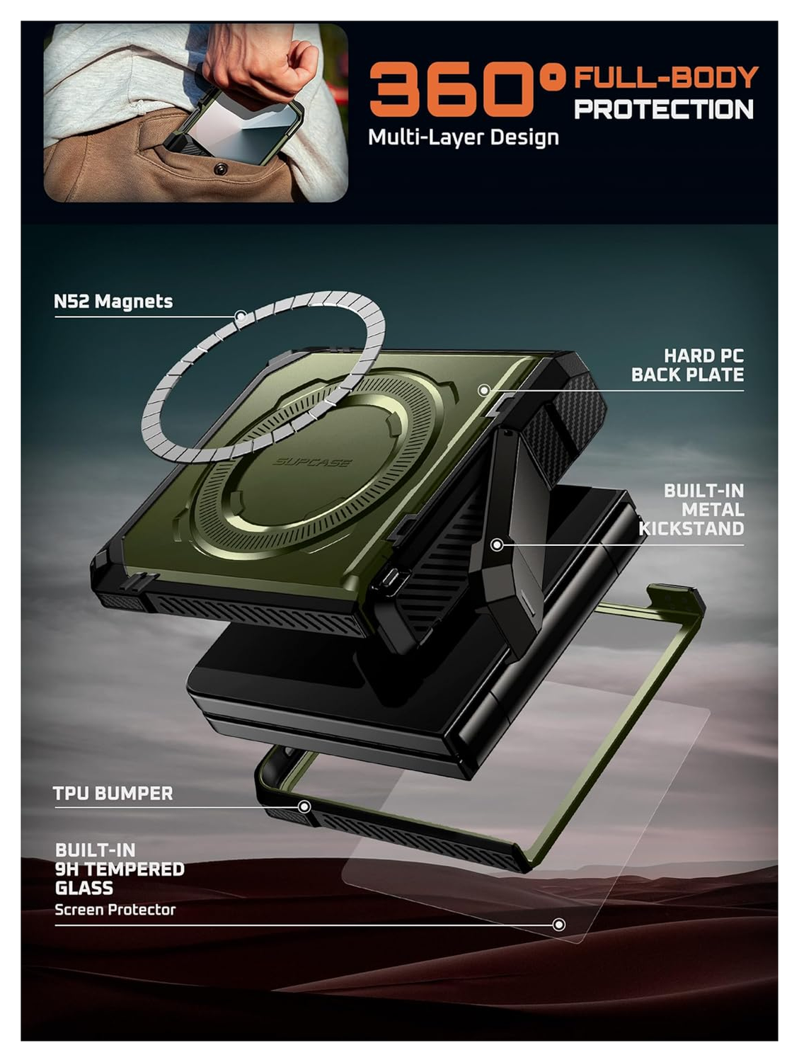 SUPCASE UB Grip Samsung Galaxy Z Flip 7 Hoesje MagSafe Full Protect Groen afbeelding 8