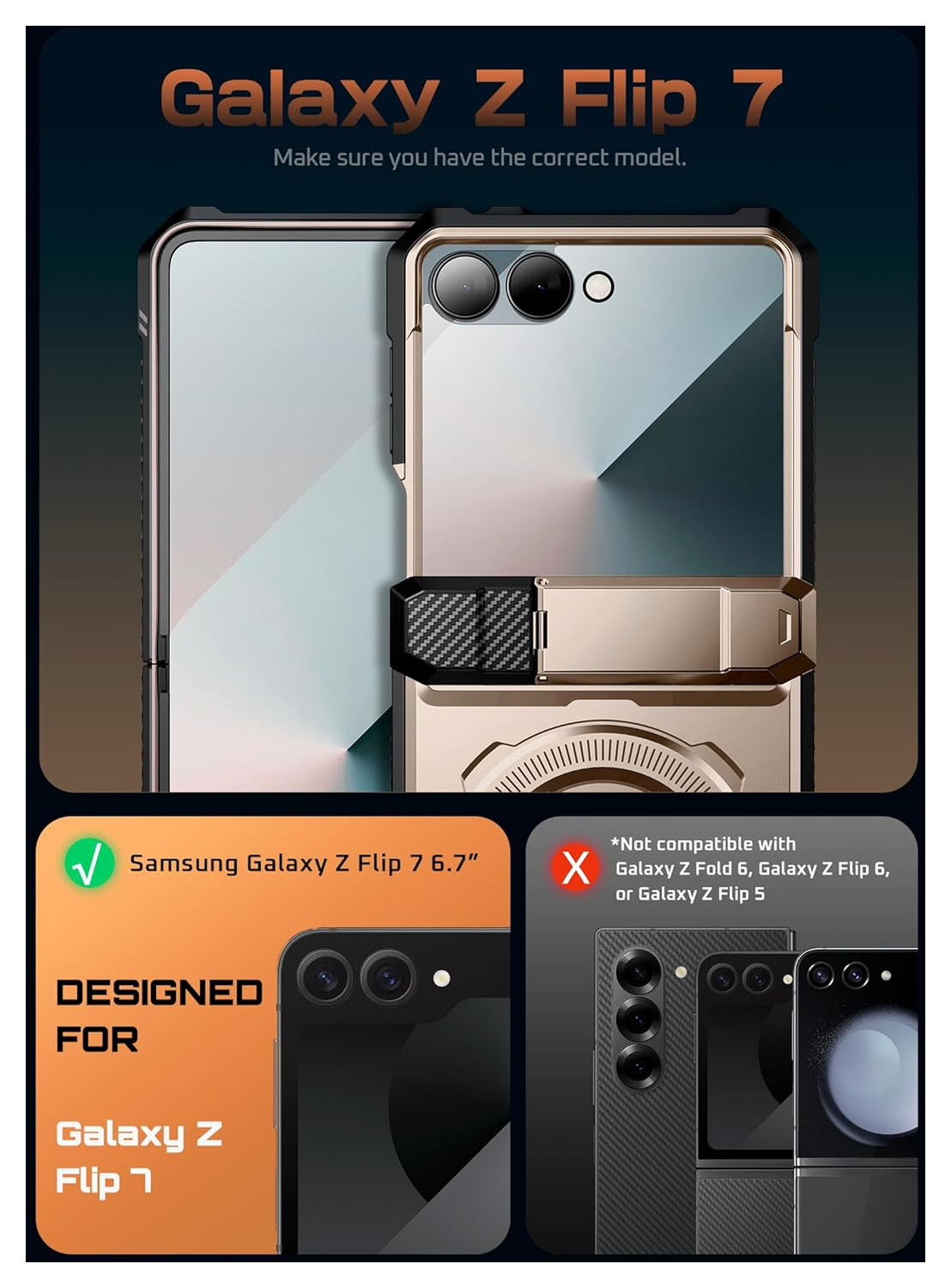 SUPCASE UB Grip Samsung Galaxy Z Flip 7 Hoesje MagSafe Full Protect Goud afbeelding 2