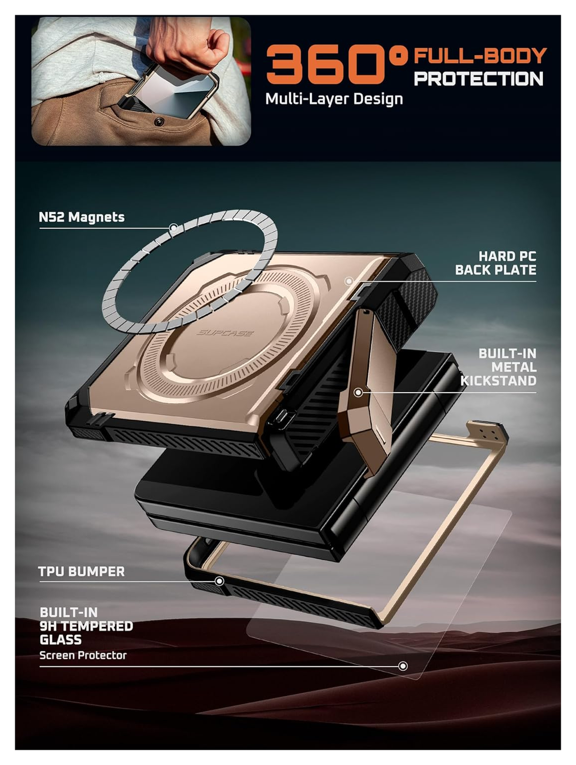 SUPCASE UB Grip Samsung Galaxy Z Flip 7 Hoesje MagSafe Full Protect Goud afbeelding 8