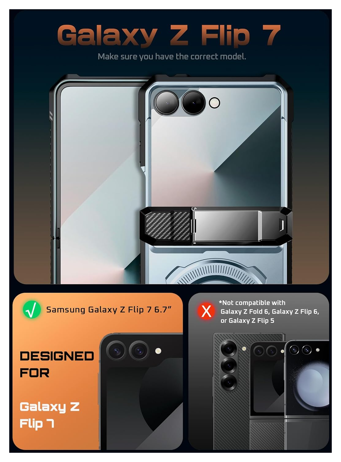 SUPCASE UB Grip Samsung Galaxy Z Flip 7 Hoesje MagSafe Full Protect Blauw afbeelding 2