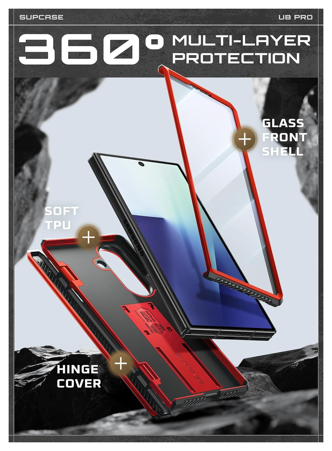SUPCASE UB Pro Samsung Galaxy Z Fold 7 Hoesje Full Protect Kickstand Rood afbeelding 6