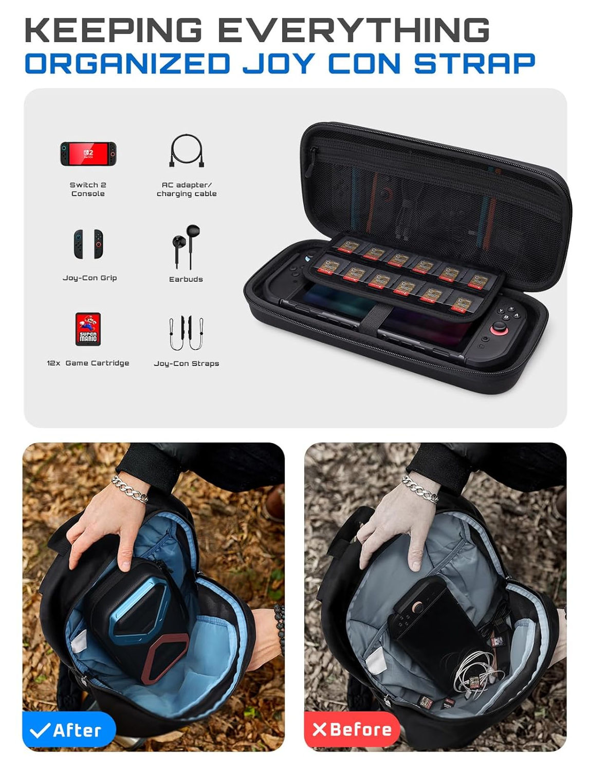 SUPCASE Nintendo Switch 2 Opberghoes Game Card Organizer Travel Case Blauw Rood afbeelding 2