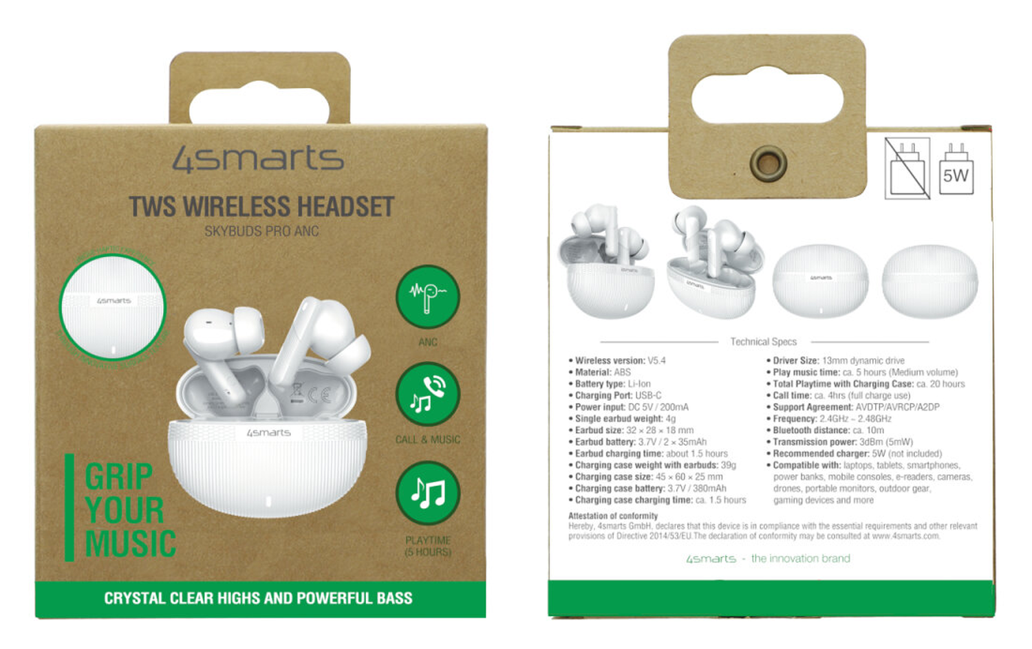 4smarts SkyBuds Pro Draadloze Oordopjes Noise Cancelling Oortjes Wit afbeelding 14