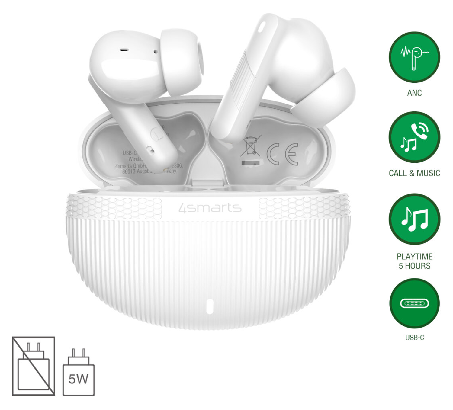 4smarts SkyBuds Pro Draadloze Oordopjes Noise Cancelling Oortjes Wit afbeelding 2