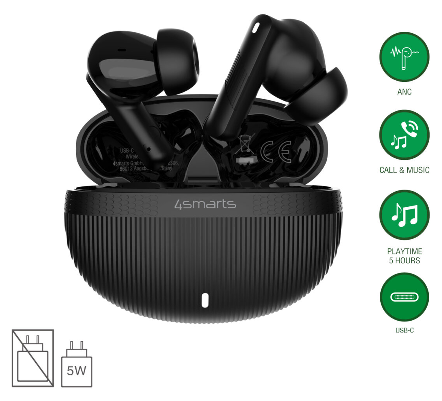 4smarts SkyBuds Pro Draadloze Oordopjes Noise Cancelling Oortjes Zwart afbeelding 2
