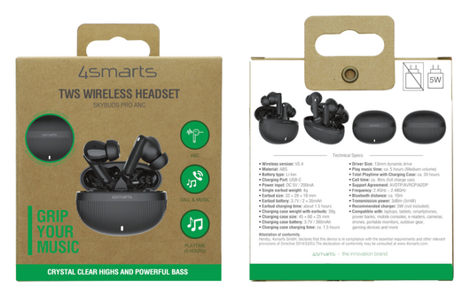 4smarts SkyBuds Pro Draadloze Oordopjes Noise Cancelling Oortjes Zwart afbeelding 14