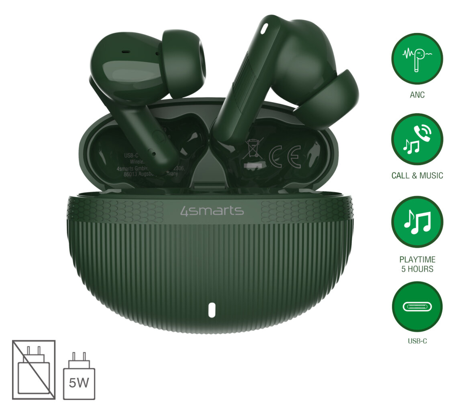 4smarts SkyBuds Pro Draadloze Oordopjes Noise Cancelling Oortjes Groen afbeelding 2