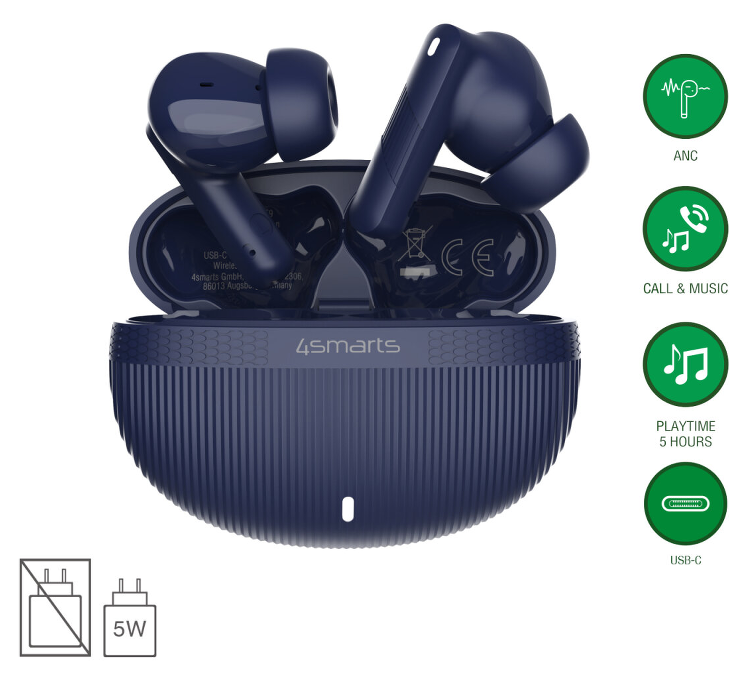 4smarts SkyBuds Pro Draadloze Oordopjes Noise Cancelling Oortjes Blauw afbeelding 2