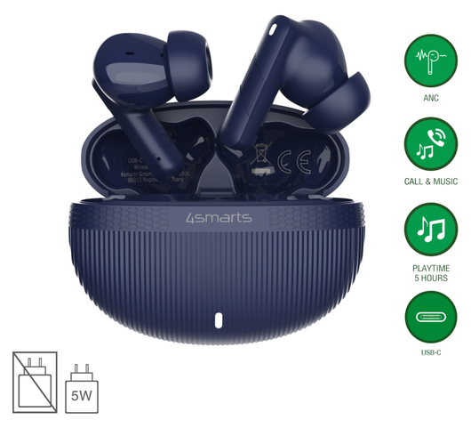 4smarts SkyBuds Pro Draadloze Oordopjes Noise Cancelling Oortjes Blauw afbeelding 2