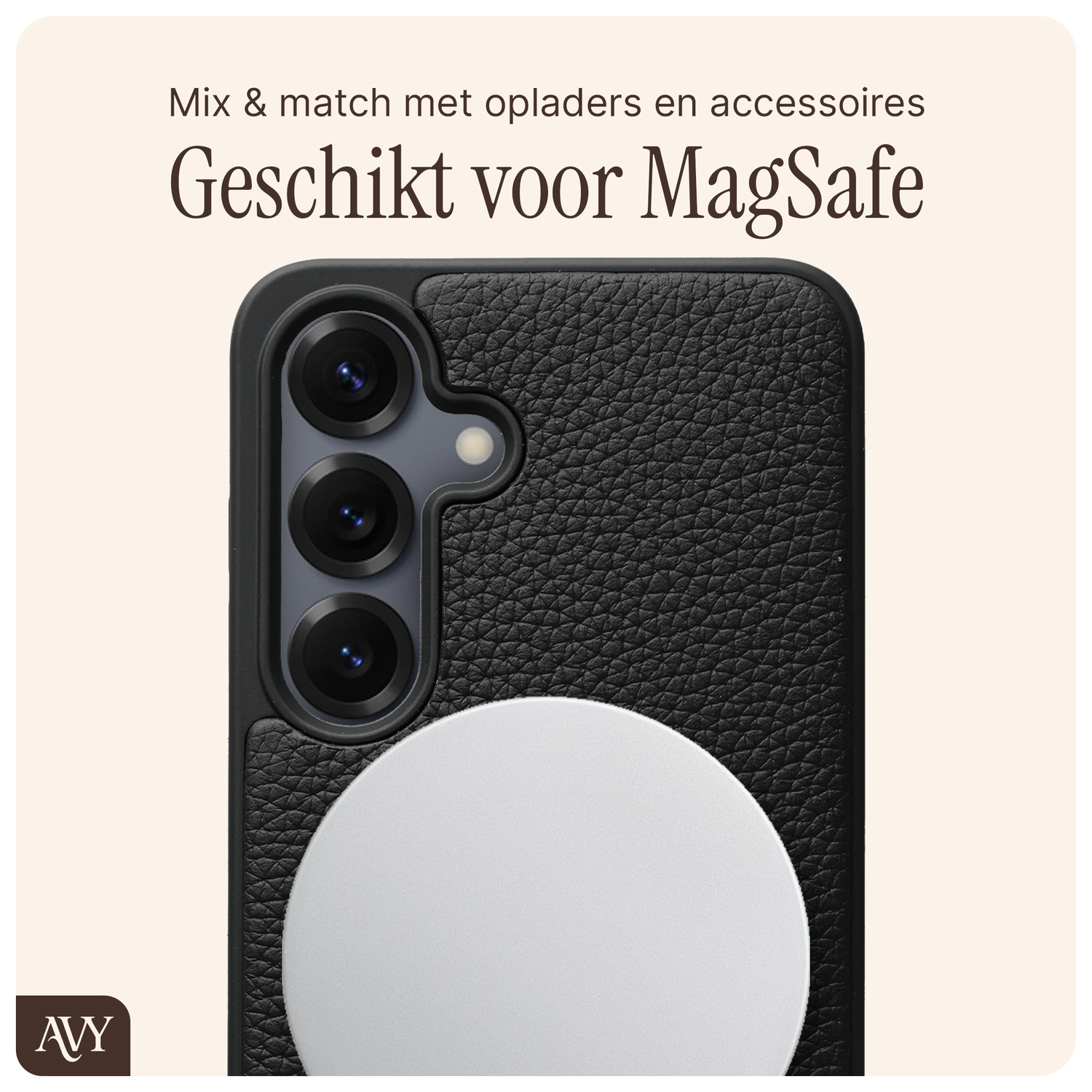 AVY Samsung S25 Plus / S24 Plus Hoesje met Koord Haakjes MagSafe Leer Zwart afbeelding 6