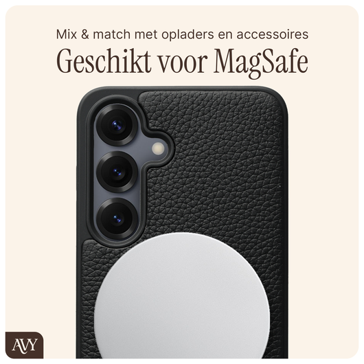AVY Samsung S25 Plus / S24 Plus Hoesje met Koord Haakjes MagSafe Leer Zwart afbeelding 6