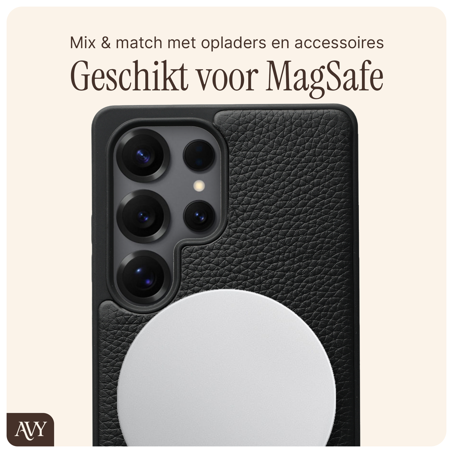 AVY Samsung Galaxy S25 Ultra Hoesje met Koord Haakjes MagSafe Leer Zwart afbeelding 6