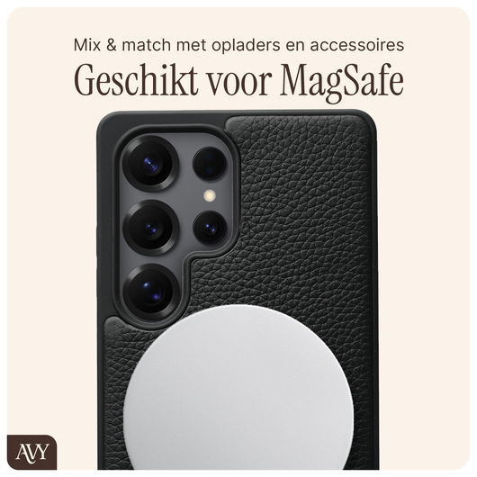 AVY Samsung Galaxy S25 Ultra Hoesje met Koord Haakjes MagSafe Leer Zwart afbeelding 6
