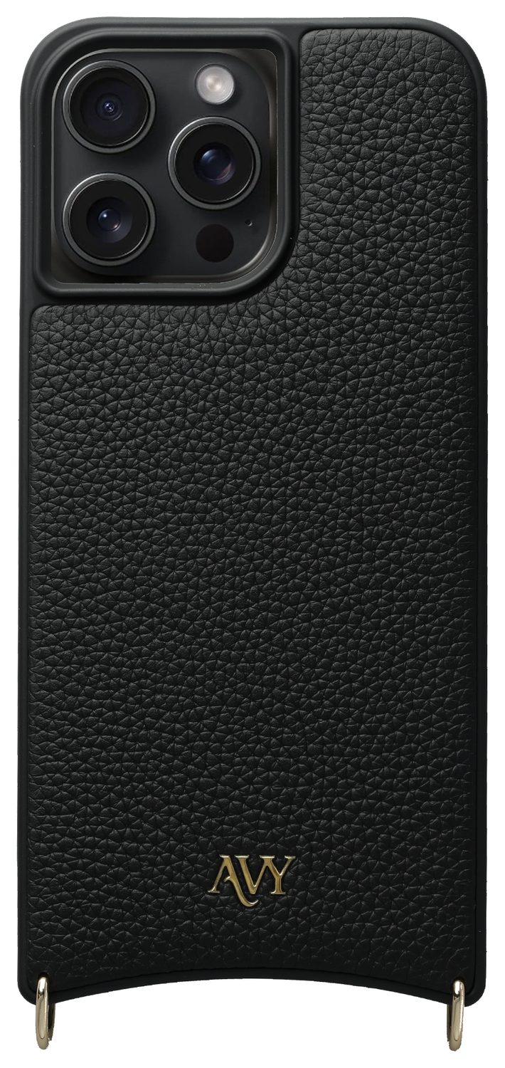 AVY Apple iPhone 15 Pro Max Hoesje met Koord Haakjes MagSafe Leer Zwart afbeelding 1