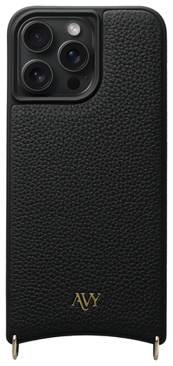 AVY Apple iPhone 15 Pro Max Hoesje met Koord Haakjes MagSafe Leer Zwart afbeelding 1