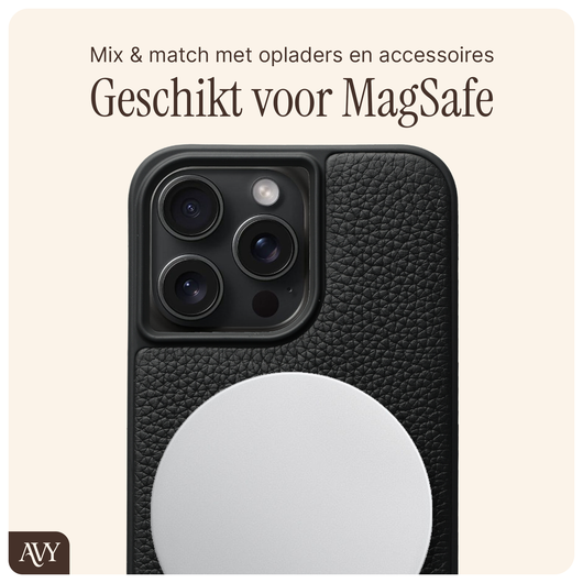 AVY Apple iPhone 15 Pro Max Hoesje met Koord Haakjes MagSafe Leer Zwart afbeelding 7