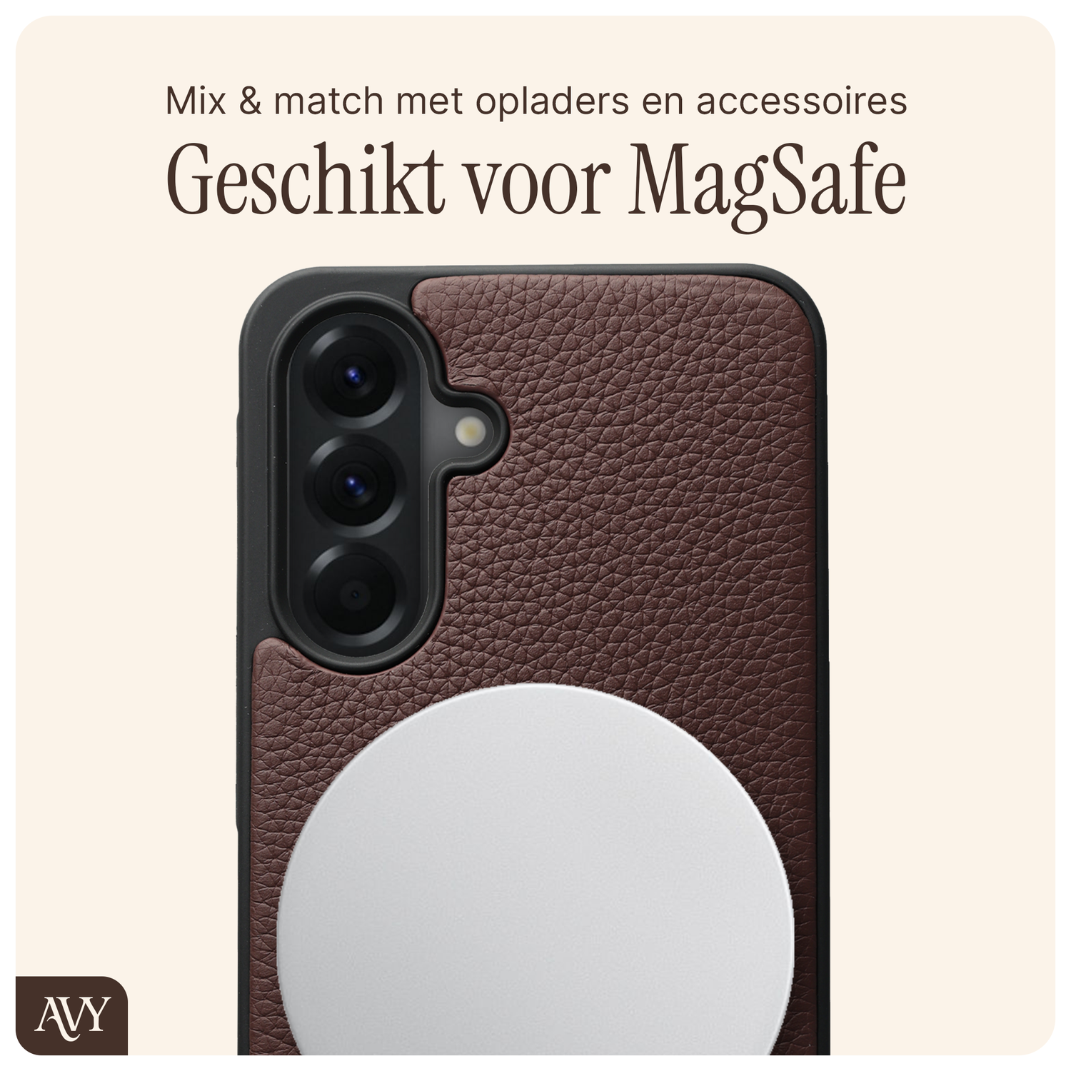 AVY Samsung Galaxy A56 Hoesje met Koord Haakjes MagSafe Leer Chocolate afbeelding 7