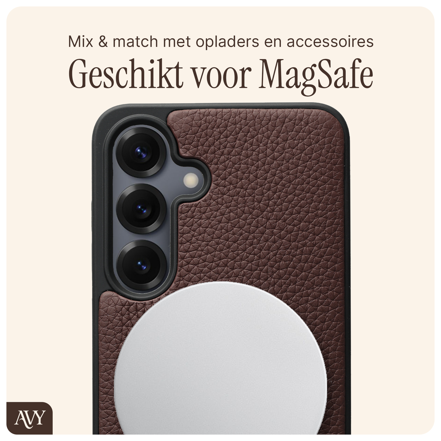 AVY Samsung Galaxy S25 / S24 Hoesje met Koord Haakjes MagSafe Leer Chocolate afbeelding 7