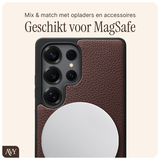 AVY Samsung Galaxy S25 Ultra Hoesje met Koord Haakjes MagSafe Leer Chocolate afbeelding 6