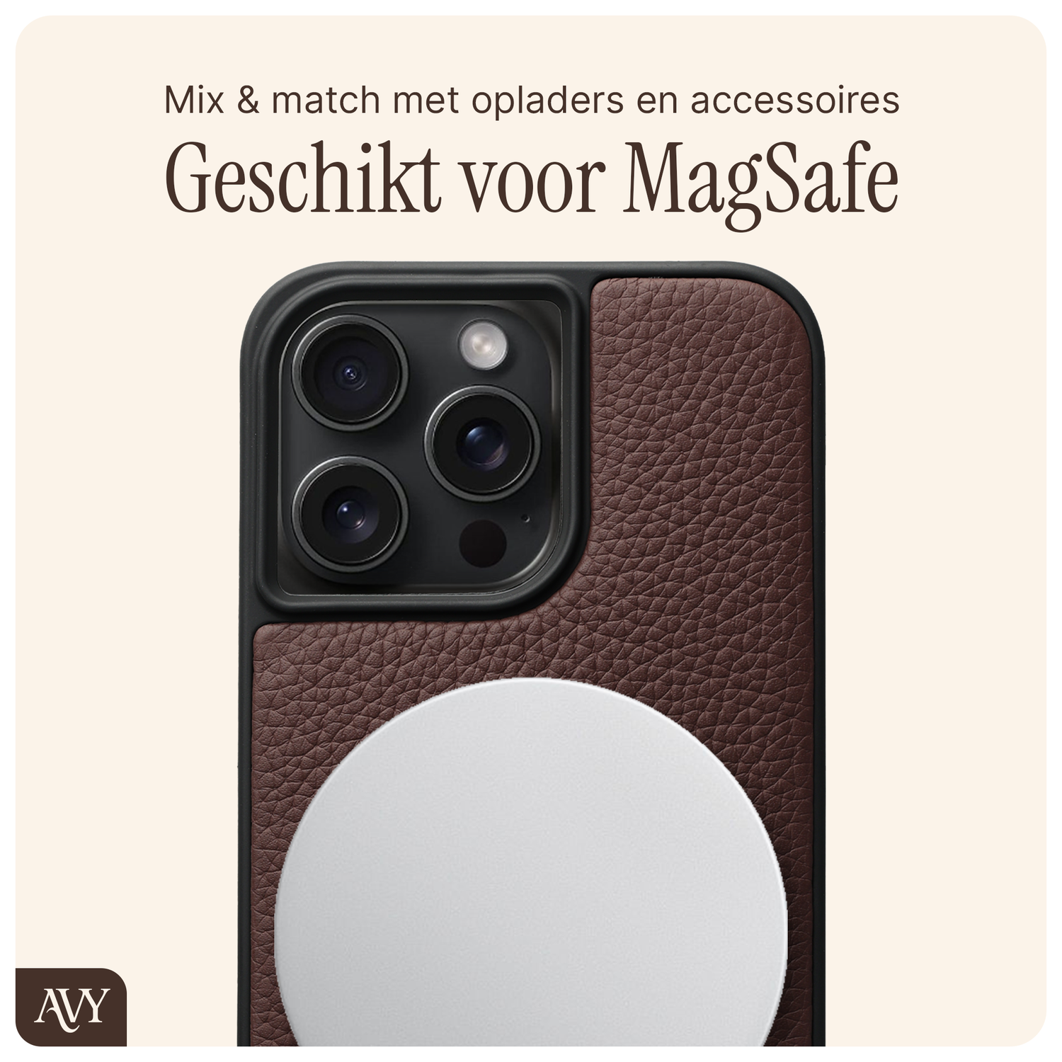 AVY Apple iPhone 15 Pro Max Hoesje met Koord Haakjes MagSafe Leer Chocolate afbeelding 6
