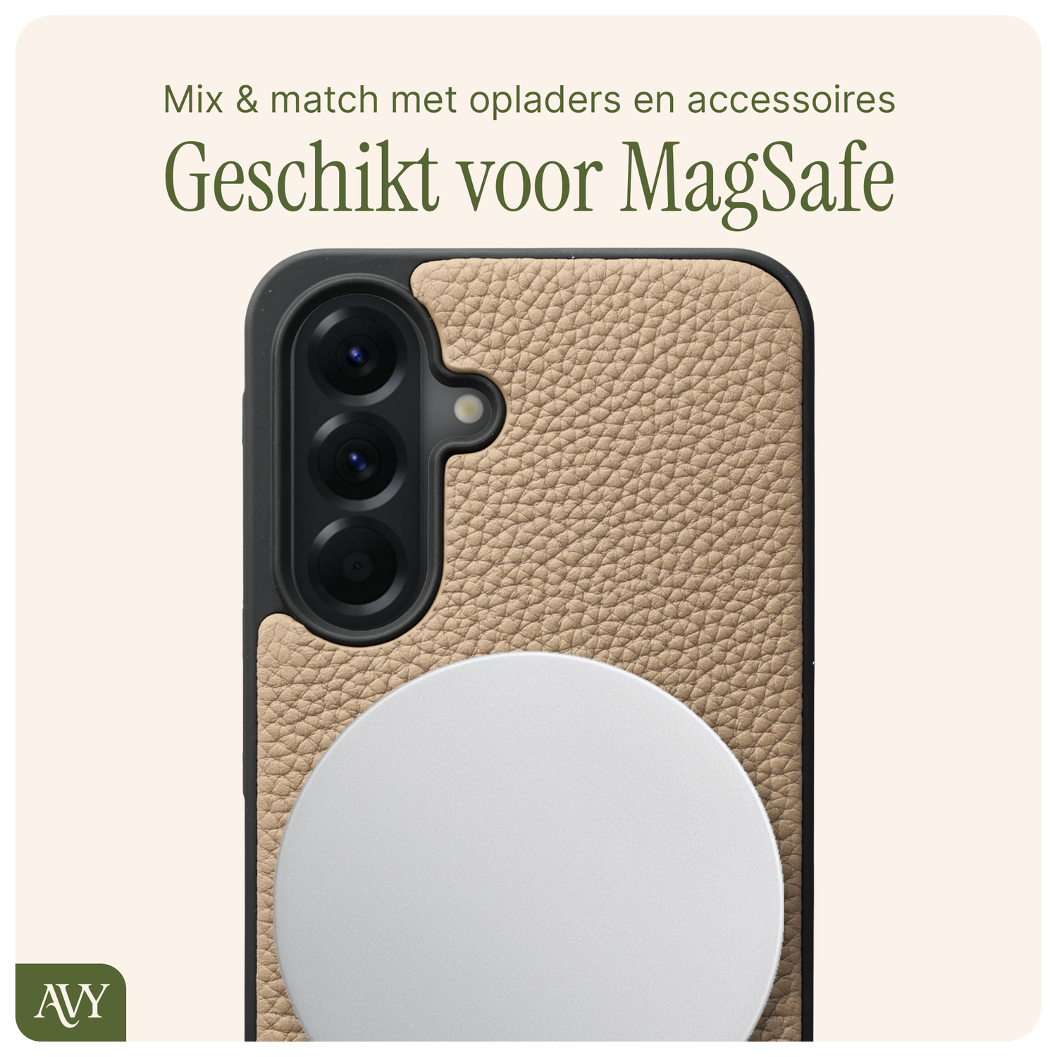 AVY Samsung Galaxy A56 Hoesje met Koord Haakjes MagSafe Leer Beige afbeelding 7