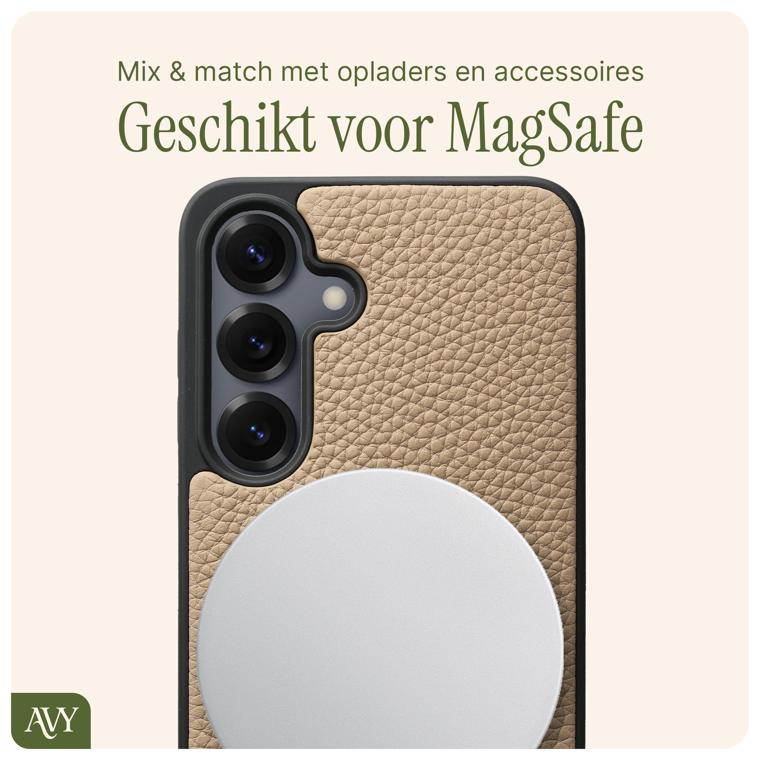 AVY Samsung Galaxy S25 / S24 Hoesje met Koord Haakjes MagSafe Leer Beige afbeelding 6
