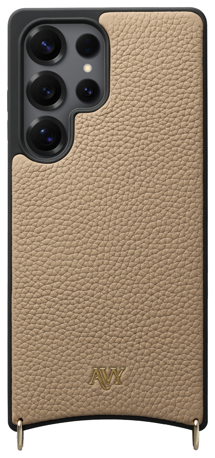 AVY Samsung Galaxy S25 Ultra Hoesje met Koord Haakjes MagSafe Leer Beige afbeelding 1