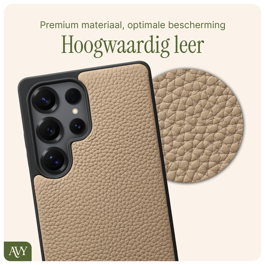 AVY Samsung Galaxy S25 Ultra Hoesje met Koord Haakjes MagSafe Leer Beige afbeelding 6