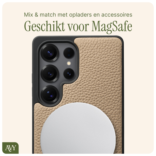 AVY Samsung Galaxy S25 Ultra Hoesje met Koord Haakjes MagSafe Leer Beige afbeelding 8