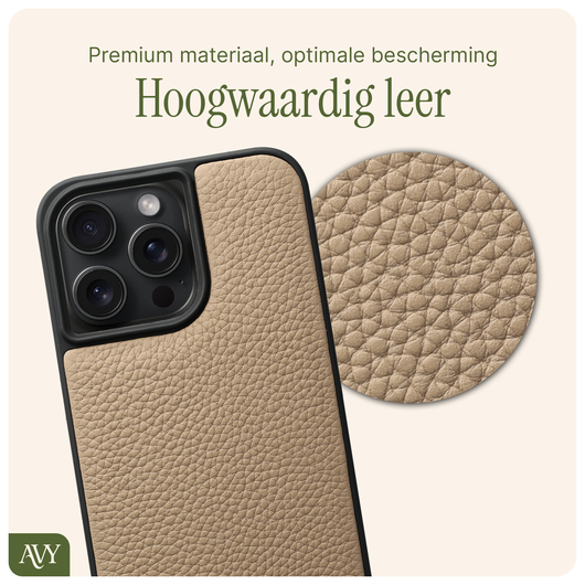 AVY Apple iPhone 15 Pro Max Hoesje met Koord Haakjes MagSafe Leer Beige afbeelding 6