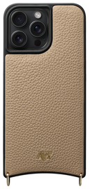 AVY Apple iPhone 15 Pro Max Hoesje met Koord Haakjes MagSafe Leer Beige afbeelding