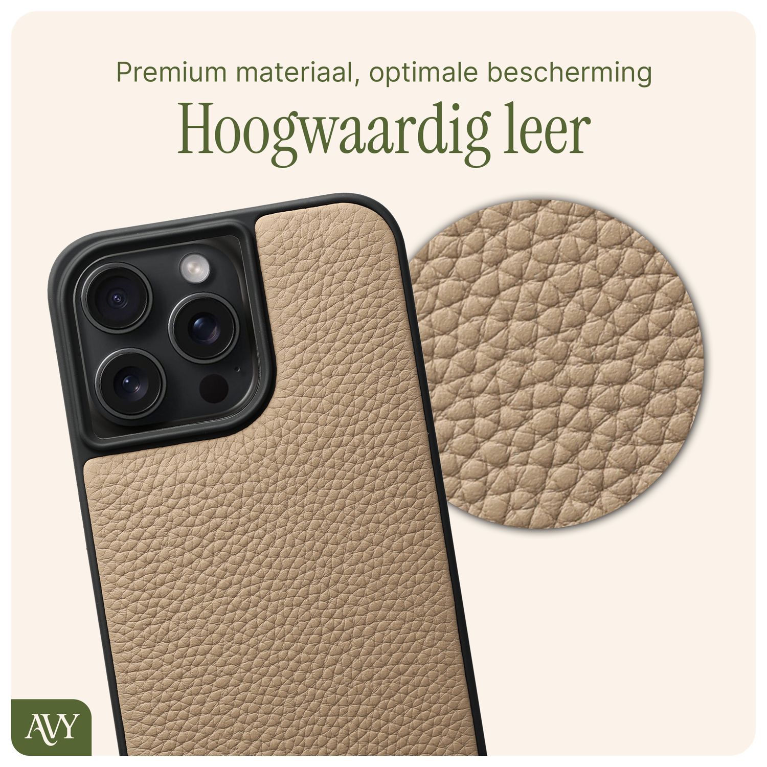 AVY Apple iPhone 14 Pro Max Hoesje met Koord Haakjes MagSafe Leer Beige afbeelding 7