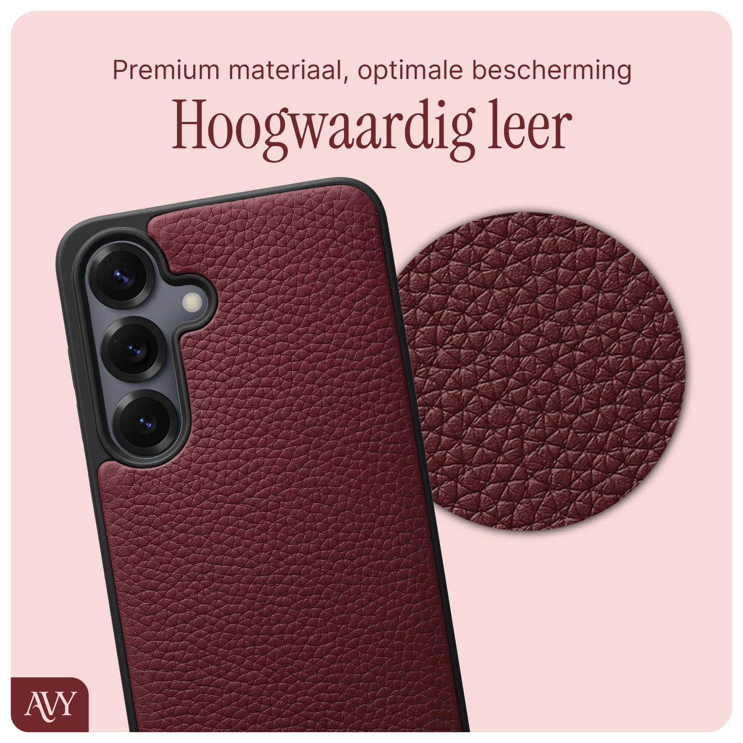 AVY Samsung Galaxy S25 / S24 Hoesje met Koord Haakjes MagSafe Leer Burgundy afbeelding 7