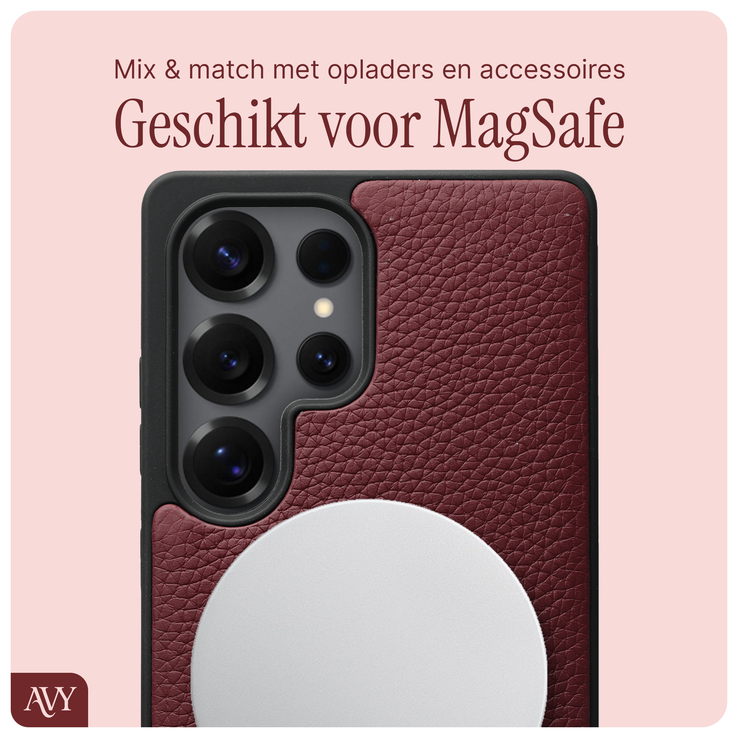 AVY Samsung Galaxy S25 Ultra Hoesje met Koord Haakjes MagSafe Leer Burgundy afbeelding 6
